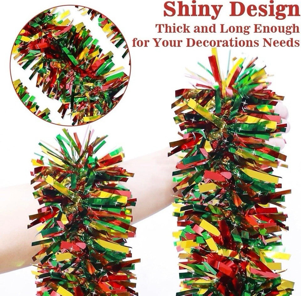 Open Box Wowscan 50Ft Christmas Red Green and Gold Tinsel Garland Metallic Twist Shiny