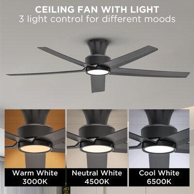 Open Box ocioc WFIVE 52-in Integrated LED Flush Mount Matte Black with Matte Black
