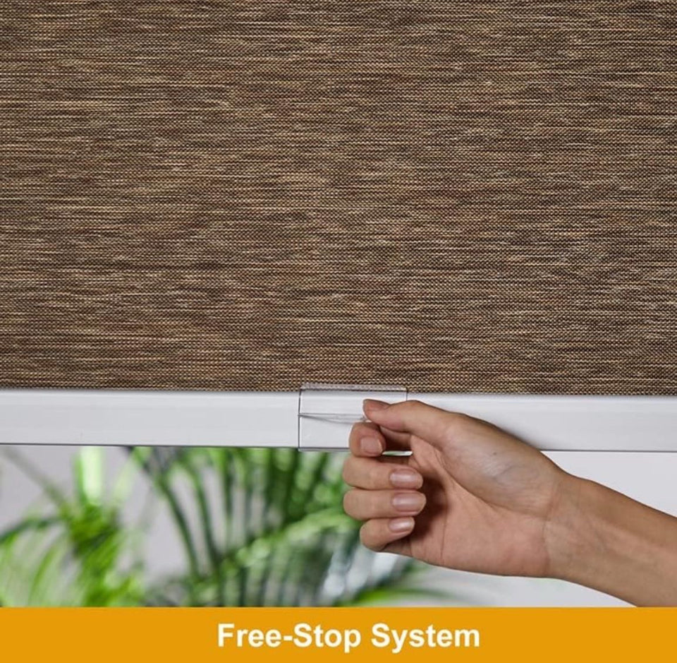 "Persilux Free-Stop Cordless Light Filtering Roller Shades for Windows (Brown 35""W x 72""H) Natural Woven Fabric Thermal Insulation Privacy Roller Blinds for Window Shades for Home, Office, Door, Patio"