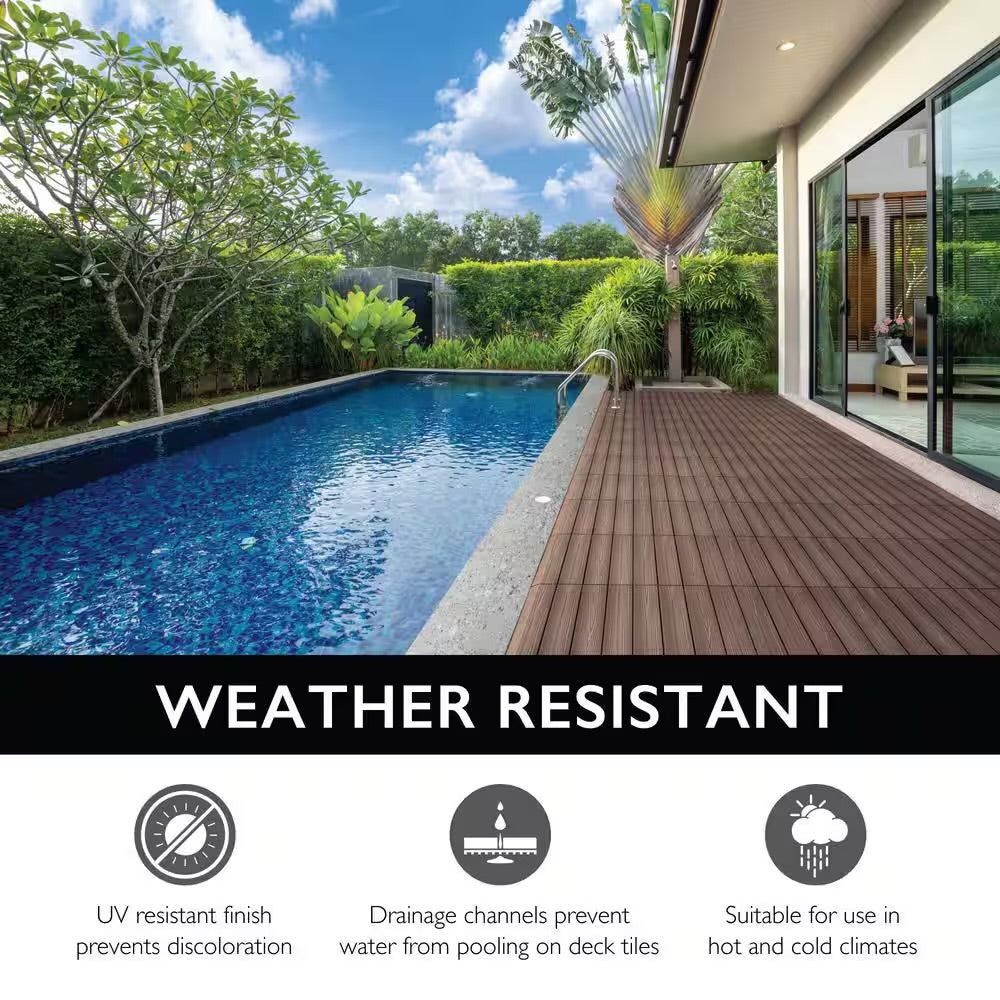 Open Box Design House Straight Edge Trim 3 in. x 12 in. Wood-Plastic Composite Deck Tile in Russet Canyon( 4-Pack