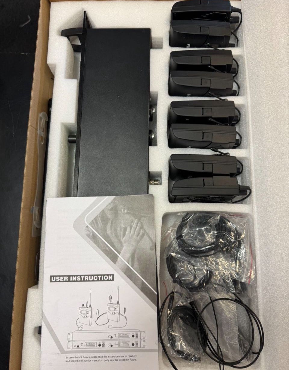 Open Box IEM UHF Wireless in Ear Monitor System 2 Channel 8 Bodypacks Monitoring with in Earphone, 2x40 UHF Frequencies, for Stage, Studio