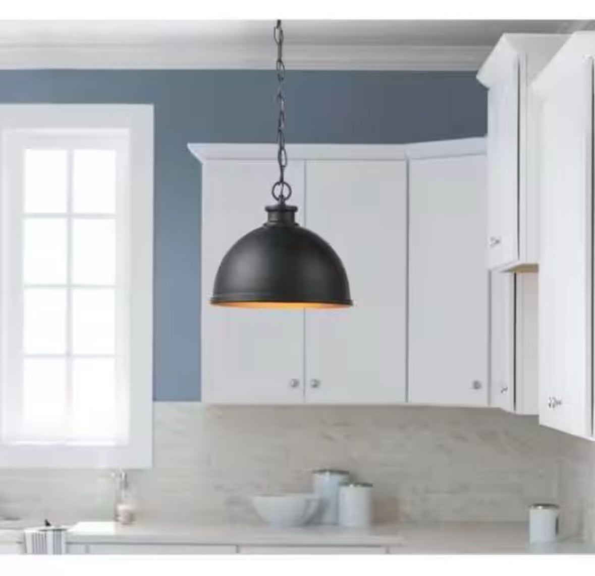 Open Box Hampton Bay Talullah 1-Light Matte Black Pendant Lighting with Gold Interior