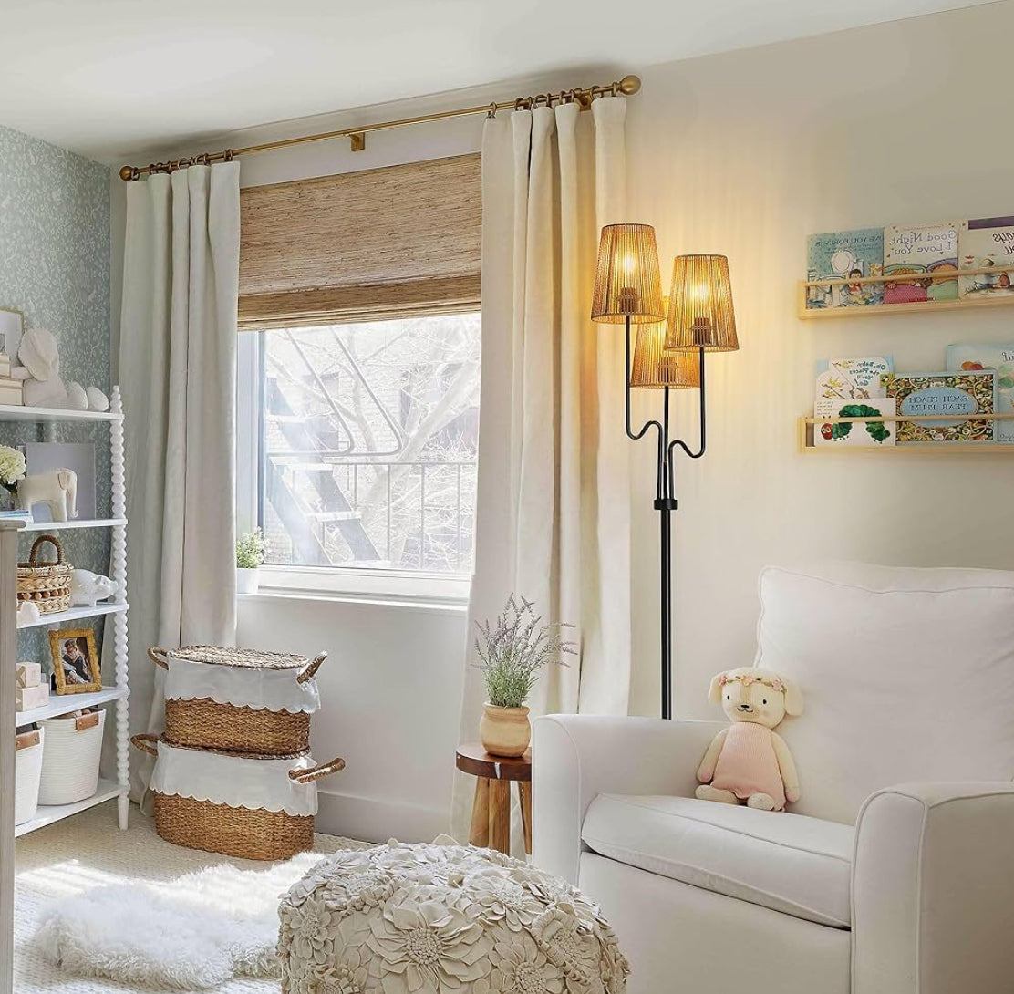 Boho Floor Lamp, 68in. Rattan Floor Lamp with Rattan Shade, 3 Light Tree Standing Lamp for Bedroom,Nursery, E26 Socket, Living Room Floor Lamp for Rus