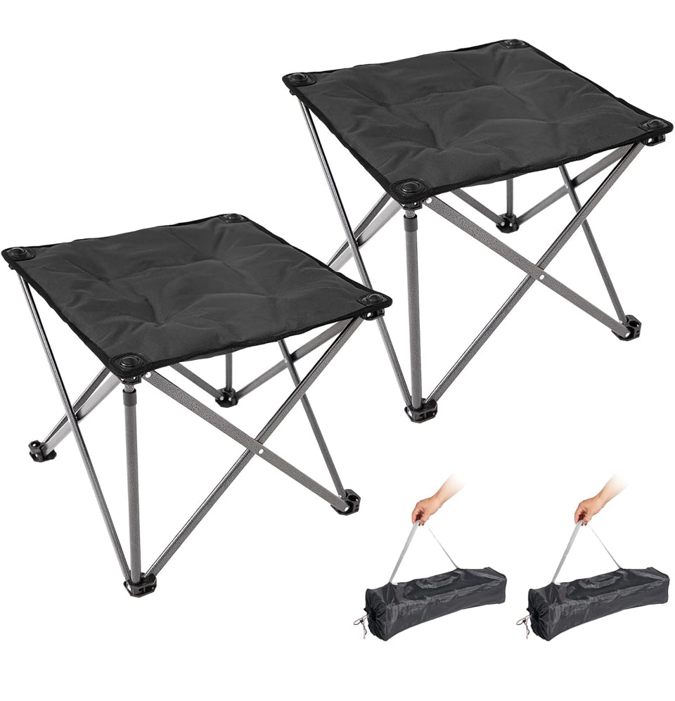 Open Box FUNDANGO Folding Camping Stool, 2 Pack 18.1 Inch Oversized Foot Stools 330 Lbs Heavy Duty Portable Padded Seat Anti-Slip Foots & Carry Bag fo