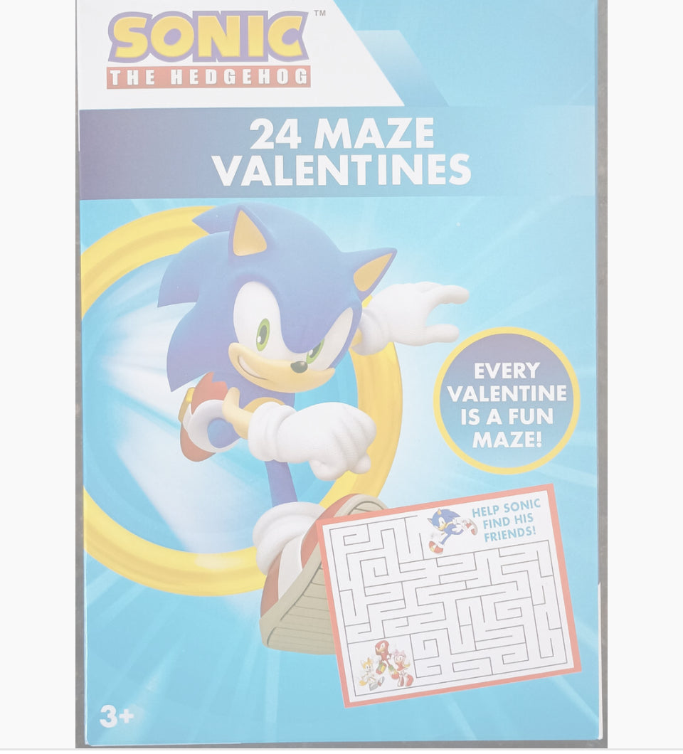 Brand New SONIC THE HEDGEHOG 24 MAZE Valentines Day Cards
