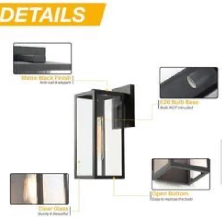 Open Box LNC Rustic Matte Black Outdoor Wall Sconce 1-Light Classic Cage Wall Lantern for Patio with Clear Glass Shade