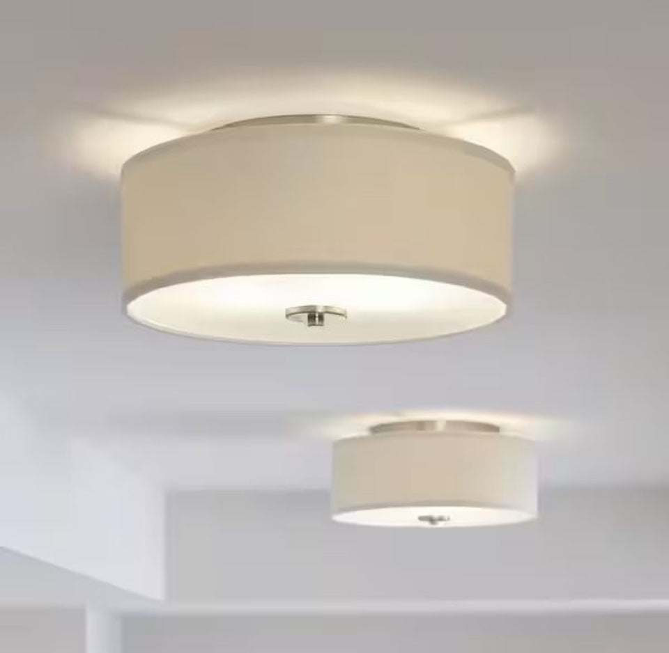 Open Box Progress Lighting Inspire Collection 13 in. 2- Light Brushed Nickel Transitional Kitchen Ceiling Light Drum Flush Mount