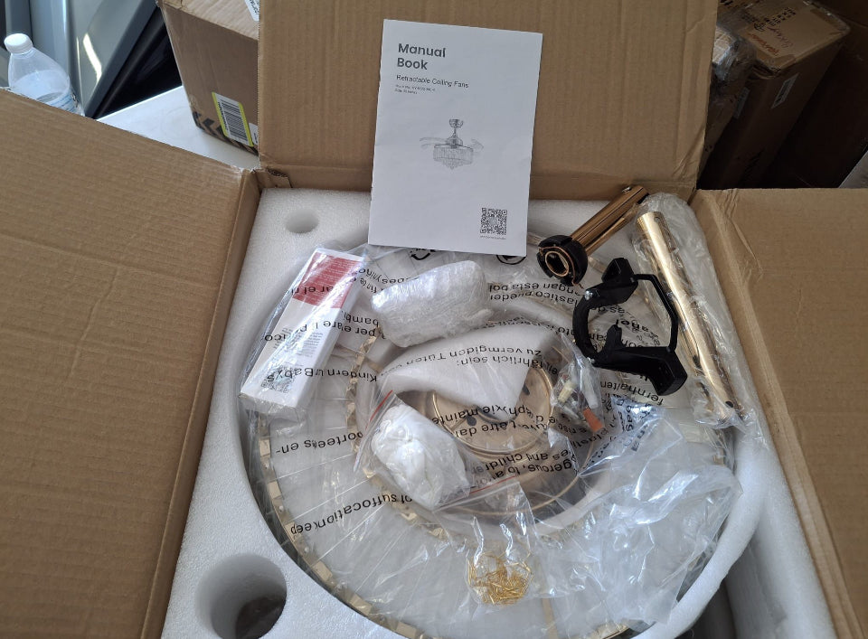 Open box ANTOINE 36 in. Integrated LED Indoor Gold Crystal Chandelier Retractable Blades Ceiling Fan with Light and Remote