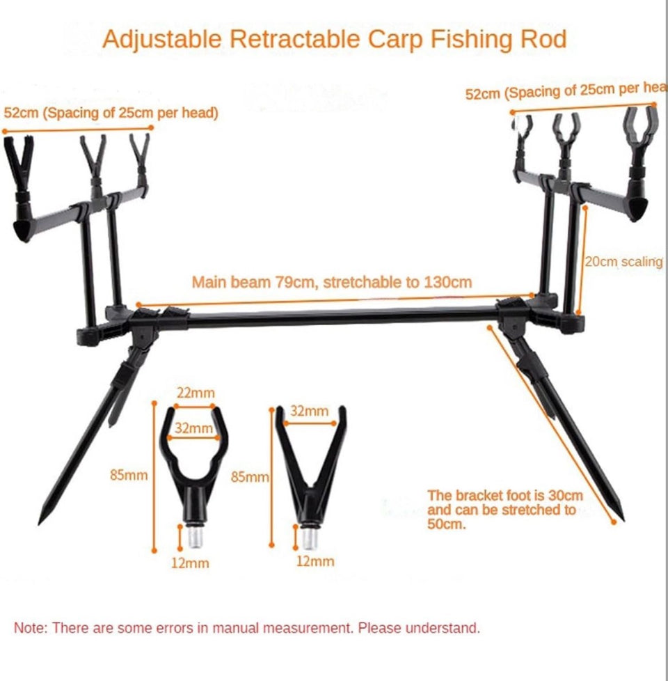 Open Box Adjustable Retractable Carp Fishing Rod Stand Holder, Fishing Rod Pod with 3 Bite Alarms & 3-Piece Bait Swinger Set