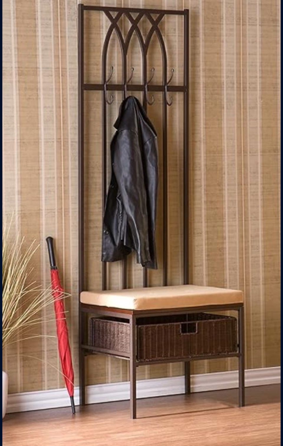 SEI Tristan Hall Tree Bench, 72H x 25W x 18D, Dark Brown