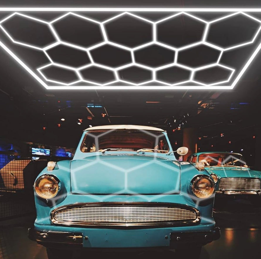 Open Box LZHOME LED Hexagon Garage Light - Super Bright 900W 108000LM Car Detailing Shop LED Ceiling Lights Hexagon Lighting System for Home Gym Garage Worksho