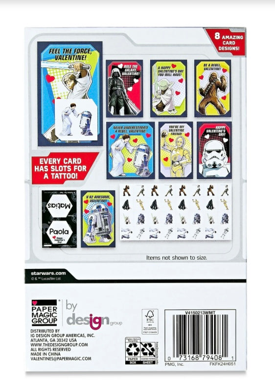 Brand New Classic Star Wars Valentine Exchange Cards with Bonus Tattoos, Temporary, Multi-Color, 32 Count