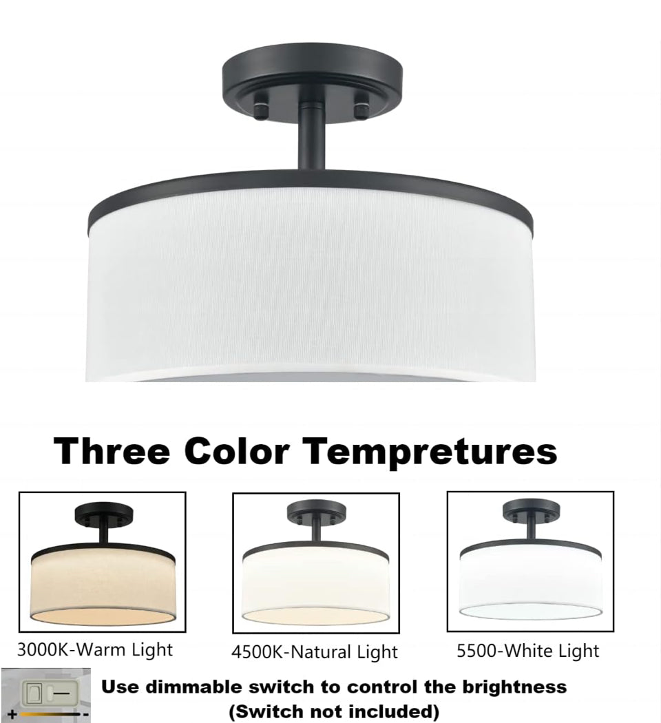 Open Box Deynite Modern LED Black Ceiling Light Fixture
Dimmable 3000K-4500-5500K Semi-Flush
Mount Ceiling Light for Bedroom