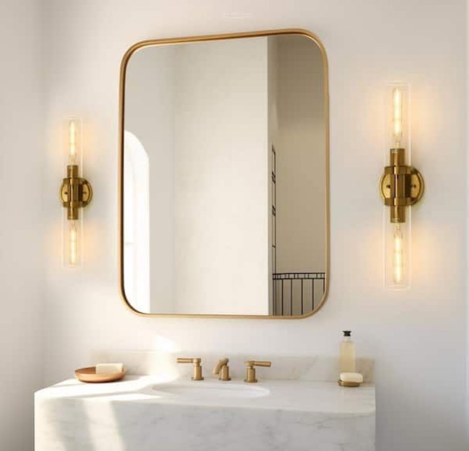 Open Box New YANSUN 18 in. 2-Light Gold Bathroom Sconces with Clear Glass, Bathroom Vanity Light Fixtures, Modern Wall Lights for Mirror