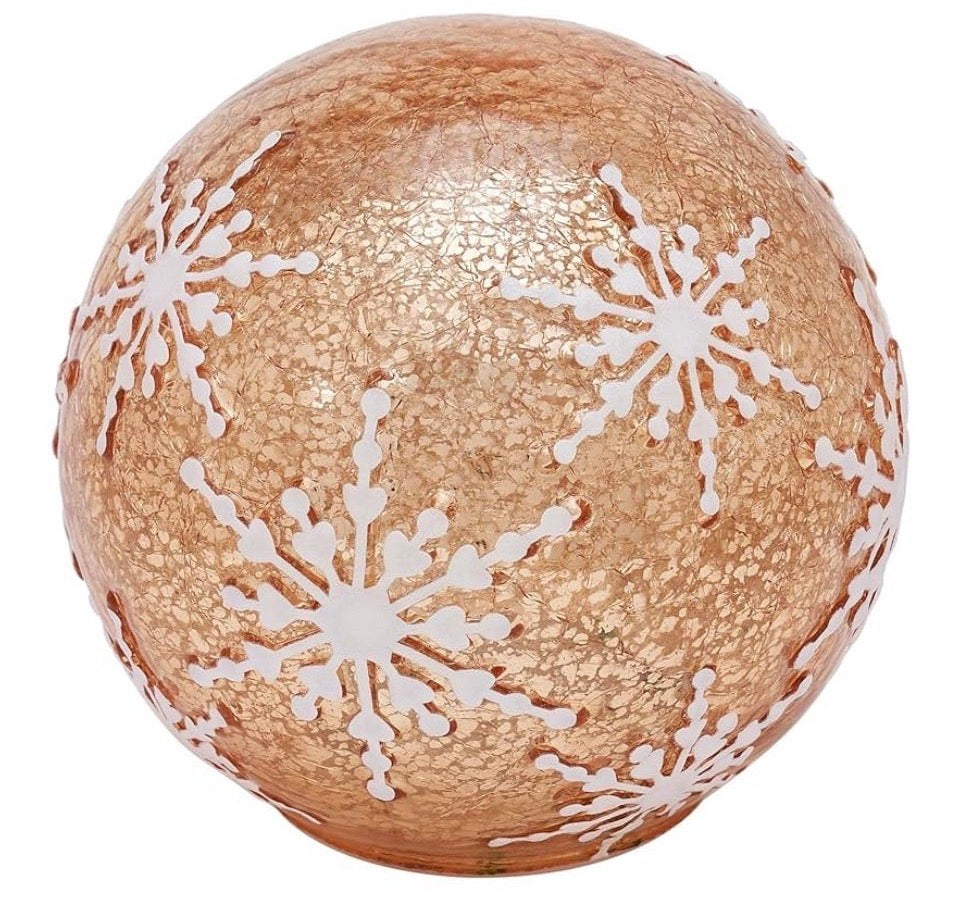 Open Box New Diahom Christmas Table Decorations 6 Inches Champagne Gold Snowflake Cracked Glass Ball Lights Up Tabletop Mantel Centerpieces Xmas Decor
