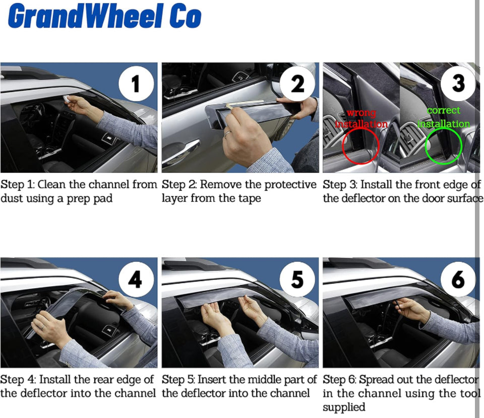 GrandWheel Co Smoke Tinted in-Channel Side Window Vent Visor Deflectors Rain Guards Compatible with Honda CR-V 2017- 2022 - 4pcs. GW0217