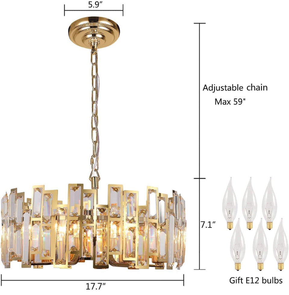 Akeelighting Gold Chandeliers Lighting Modern Crystal Chandelier 6 Light Contemporary Girls Bedroom Dining Room Ceiling Hanging Pendant Chandelier Lighting Fixture - Selzalot