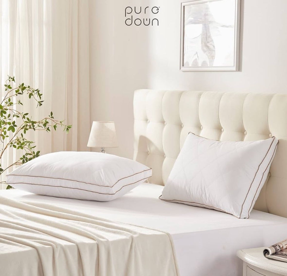 Open Box puredown® Goose Feathers and Down Pillow for Sleeping Gusseted Bed Hotel Collection Pillows, Standard, Set of 2