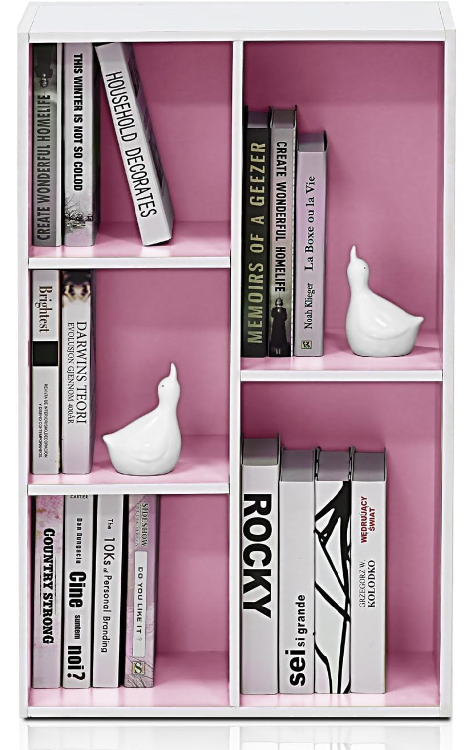 Open Box Furinno Luder Bookcase / Book / Storage , 5-Cube, White and pink