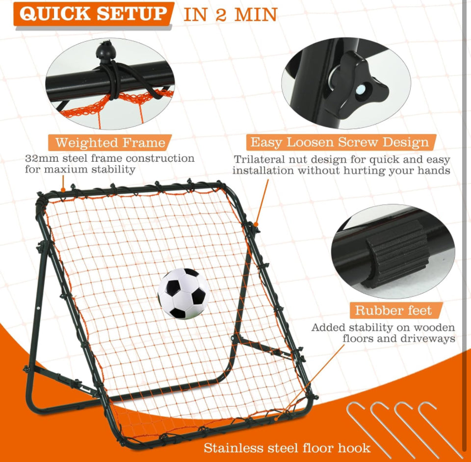RayChee Portable Soccer Rebounder, 3.3×3.3FT/3.9×3.9FT Rebound Net with Quick Folding Design, Multi Angle Adjustment for Kids Teens & All Ages, Soccer