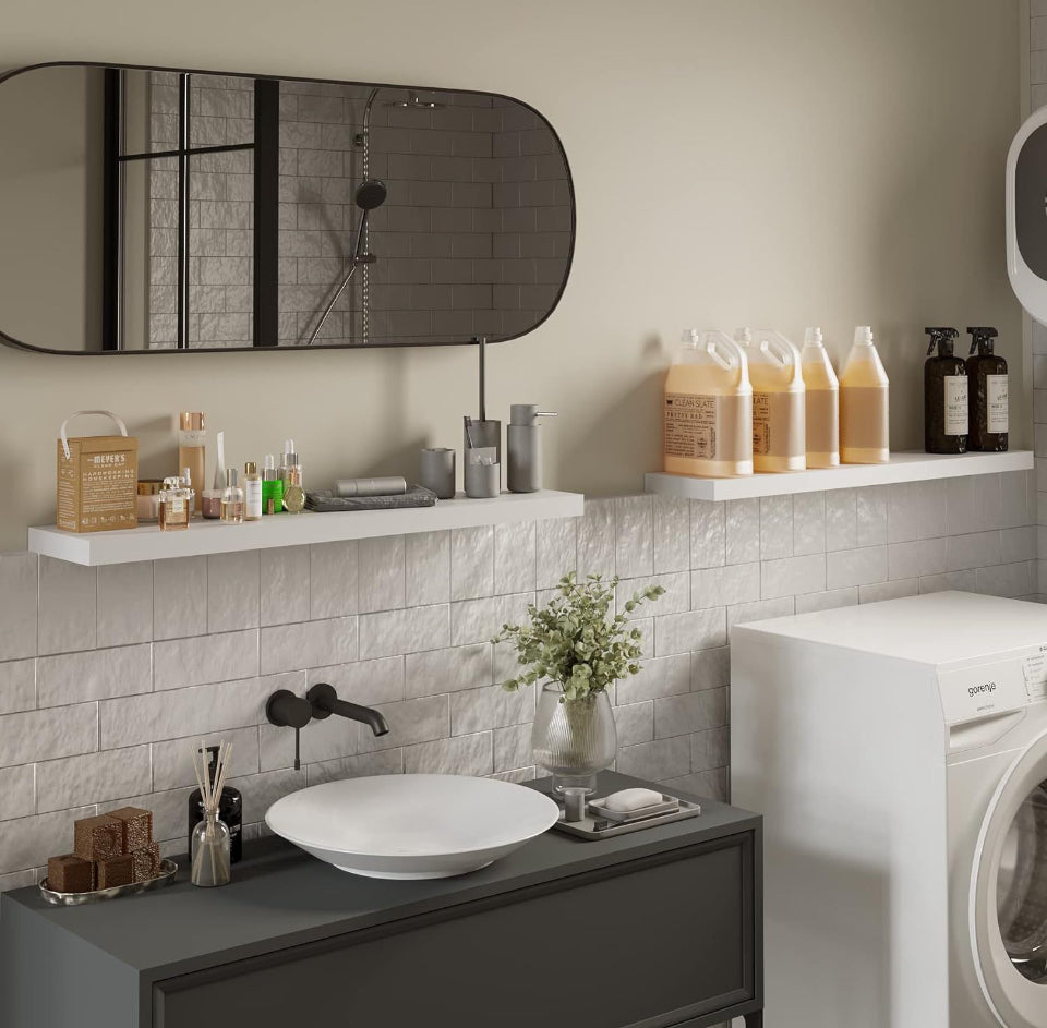BAMEOS Floating Shelf,Wall Shelf, Decor Wall Mounted Shelves, Hanging Shelf Set for Bathroom Kitchen Living, Kitchen, Room Bedroom Storage White - Selzalot
