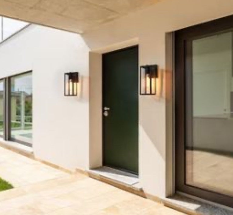 Open Box LNC Rustic Matte Black Outdoor Wall Sconce 1-Light Classic Cage Wall Lantern for Patio with Clear Glass Shade