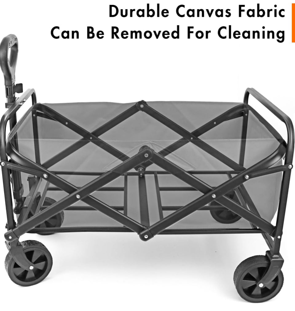 Open Box NEOTEC Collapsible-Folding-Wagon - Wagon Cart Heavy Duty Foldable Outdoor Utility with Silent Universal Wheels, Adjustable Handle for Camping