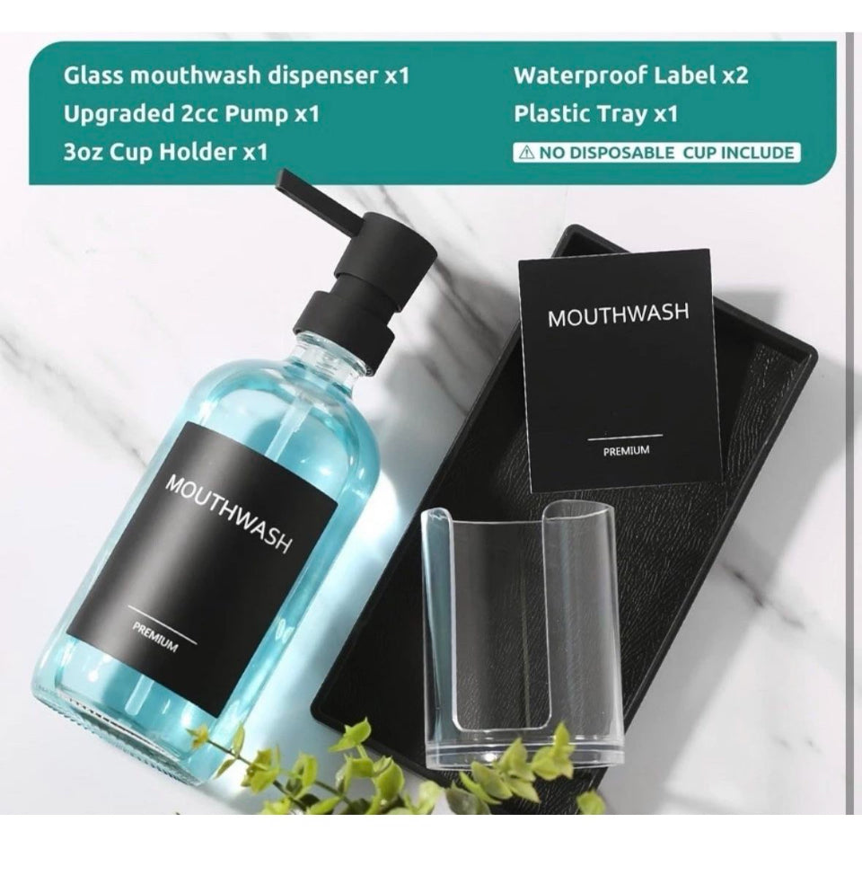 Open Box TOLDATLI Mouthwash Dispenser for Bathroom, Glass Mouth Wash Pump