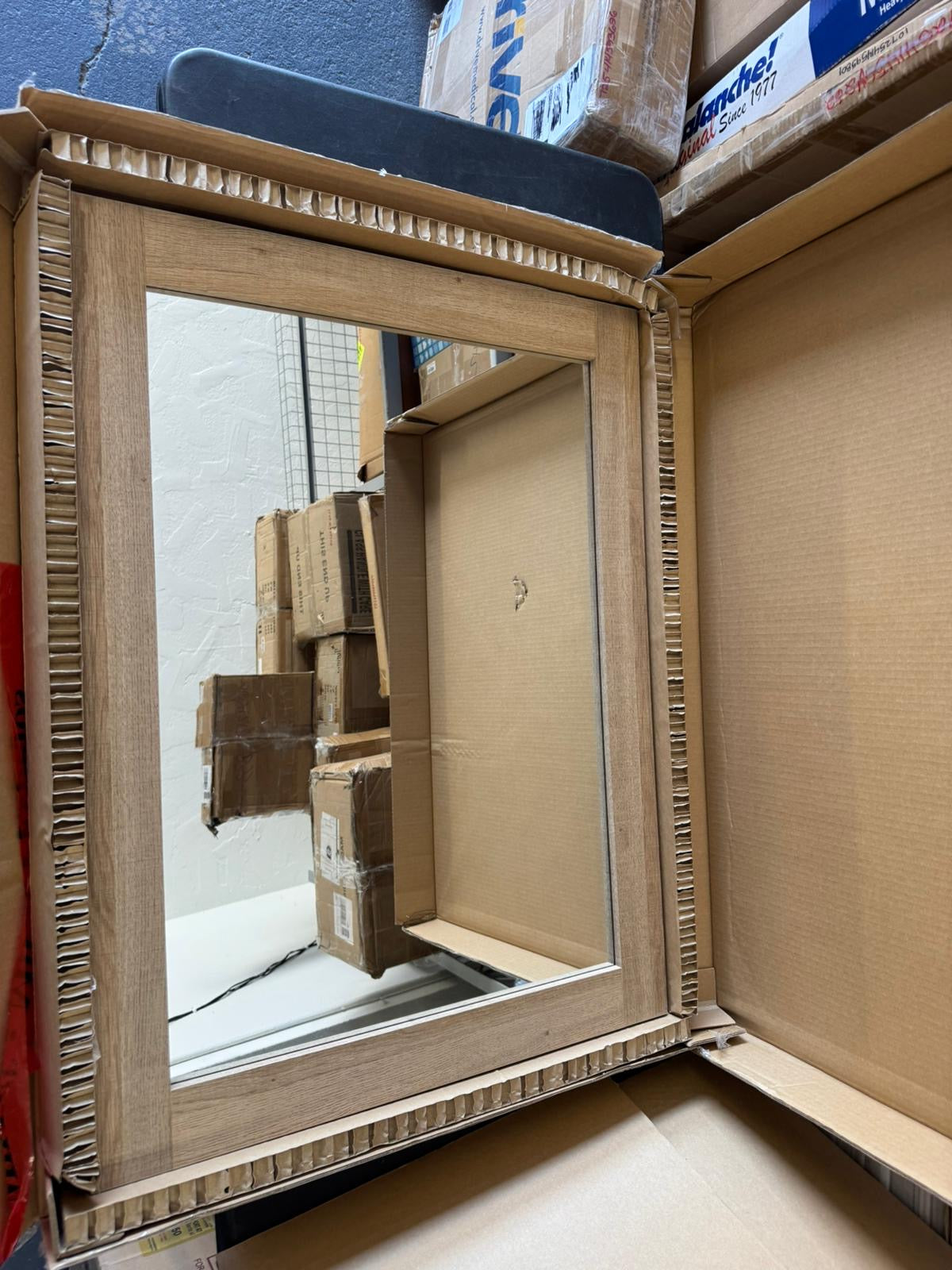 Open Box GLACIER BAY Huckleberry 24 in. W x 32 in. H Rectangular Framed Wall Mount Bathroom Vanity Mirror in Weathered Tan