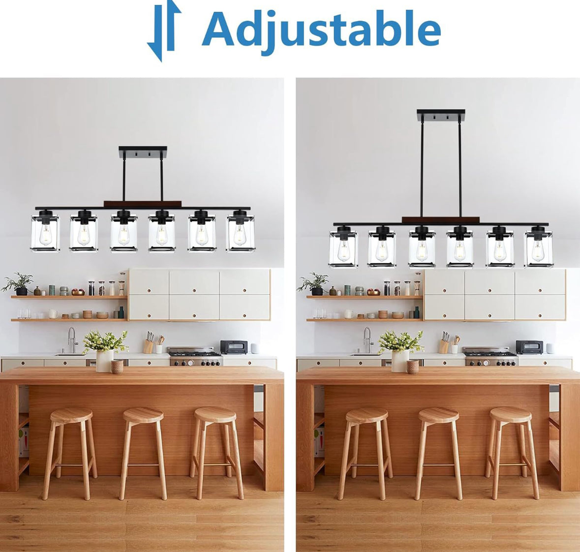 TULUCE 6 Light Farmhouse Chandelier Lighting Vintage Pendant Lighting Clear Glass Shade Flush Mount Lighting Fixture Black Pendant Lamp for Entryways, - Selzalot