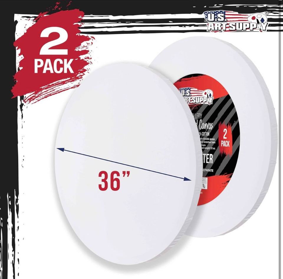 U.S. Art Supply 36 inch Diameter Round Gallery Depth 1-1/2" Profile Stretched Canvas 2-Pack - Acrylic Gesso Triple Primed 12-Ounce 100% Cotton Acid-Fr