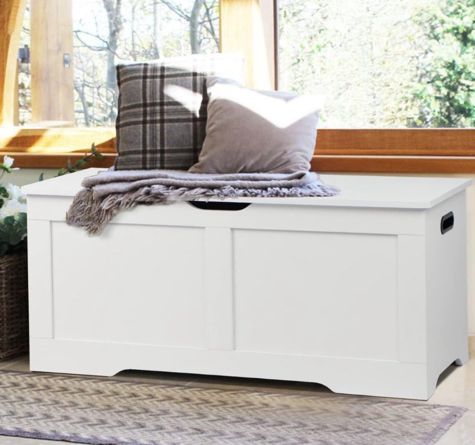 "Timberer 39.4"" Storage Chest, Wooden Storage Bench, Lift Top Toy Chest with 2 Safety Hinges, Large Toy Box, Entryway Bench for Living Room, Bedroom, White"