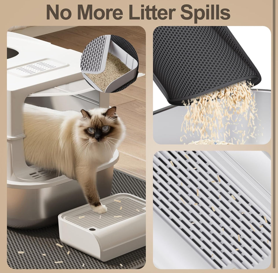 Open Box JALOVE Stainless Steel Litter Box with Lid, XL Extra Large Enclosed Metal Cat Litter Boxes for All Cats,Top Entry Kitty Litter Box with Scoop