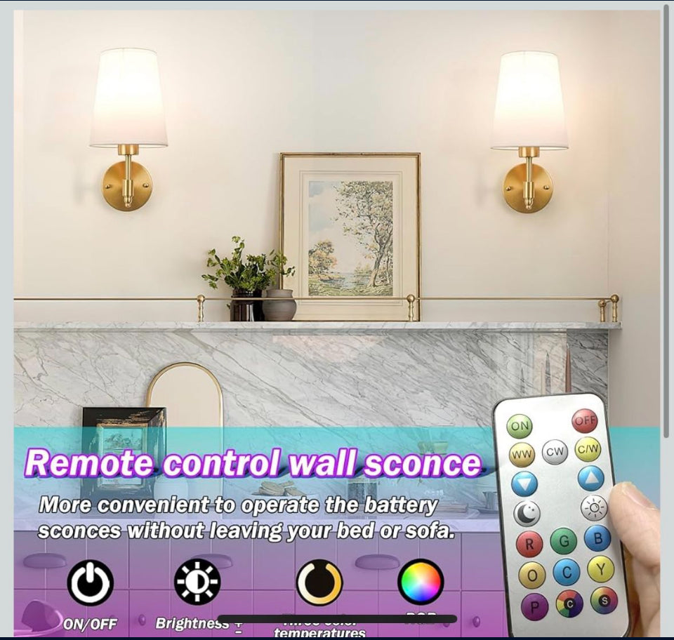 Open Box New Battery Operated Wall Sconce: Gold Wireless Wall Lights with Magnetic LED Battery Bulb, Easy to Eject Charge, Renter Friendly Wall Lamp f