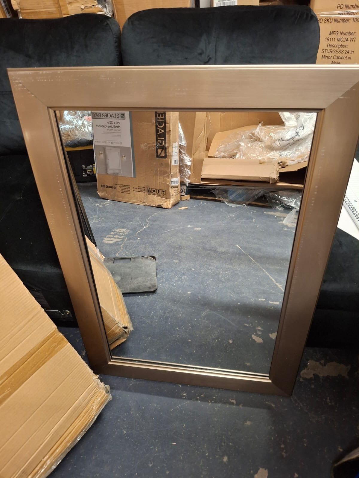 Open Box Glacier Bay 24 in. W x 35 in. H Rectangular PS Framed Wall Bathroom Vanity Mirror in Brushed Nickel (Screws Not Included)