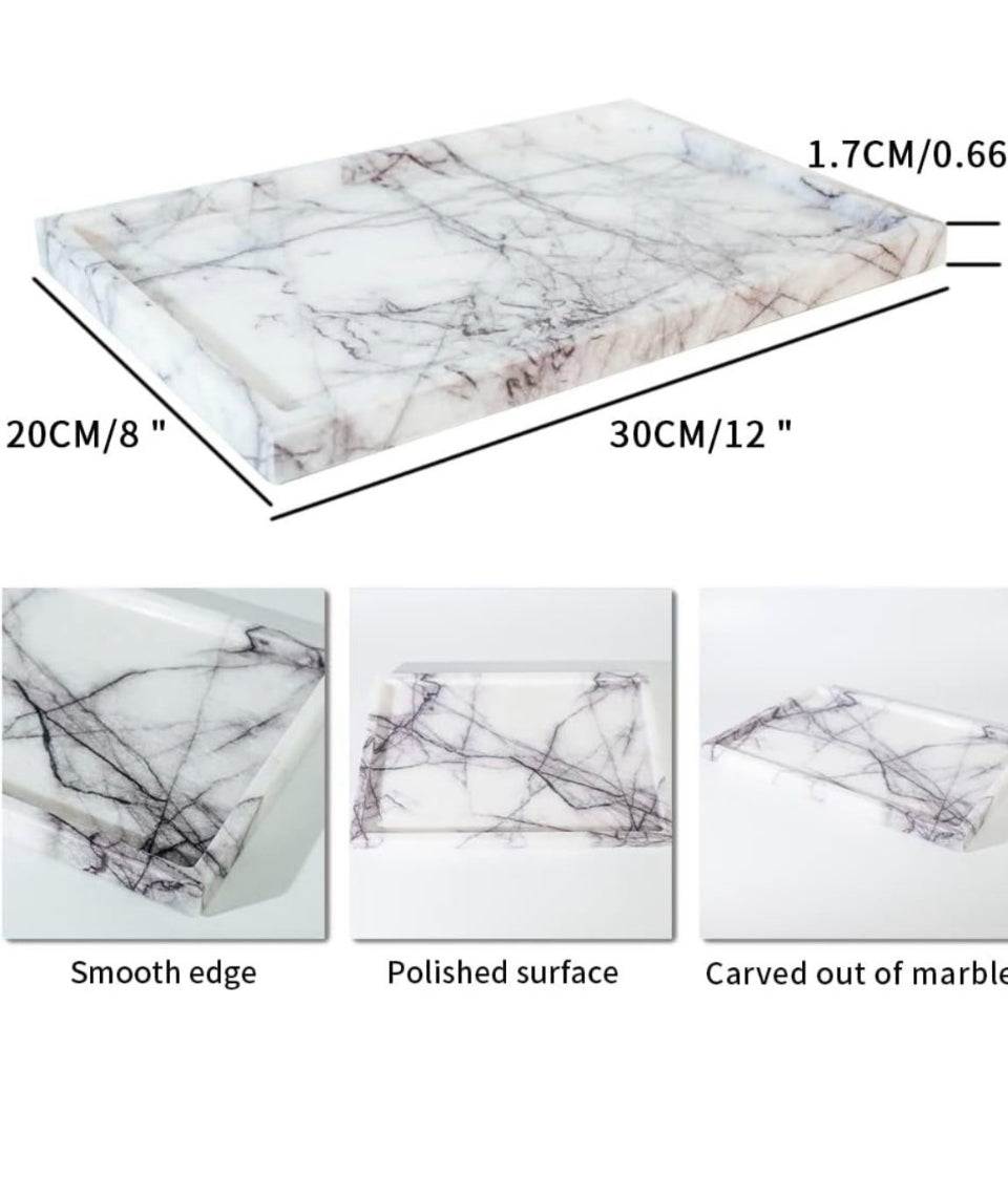 Open box DUANYAN Real Luxurious Vanity Tray Natural Genuine Marble Storage Tray for Home Decor Stone Tray for Bathroom/Kitchen/Vanity/Dresser Non-Res