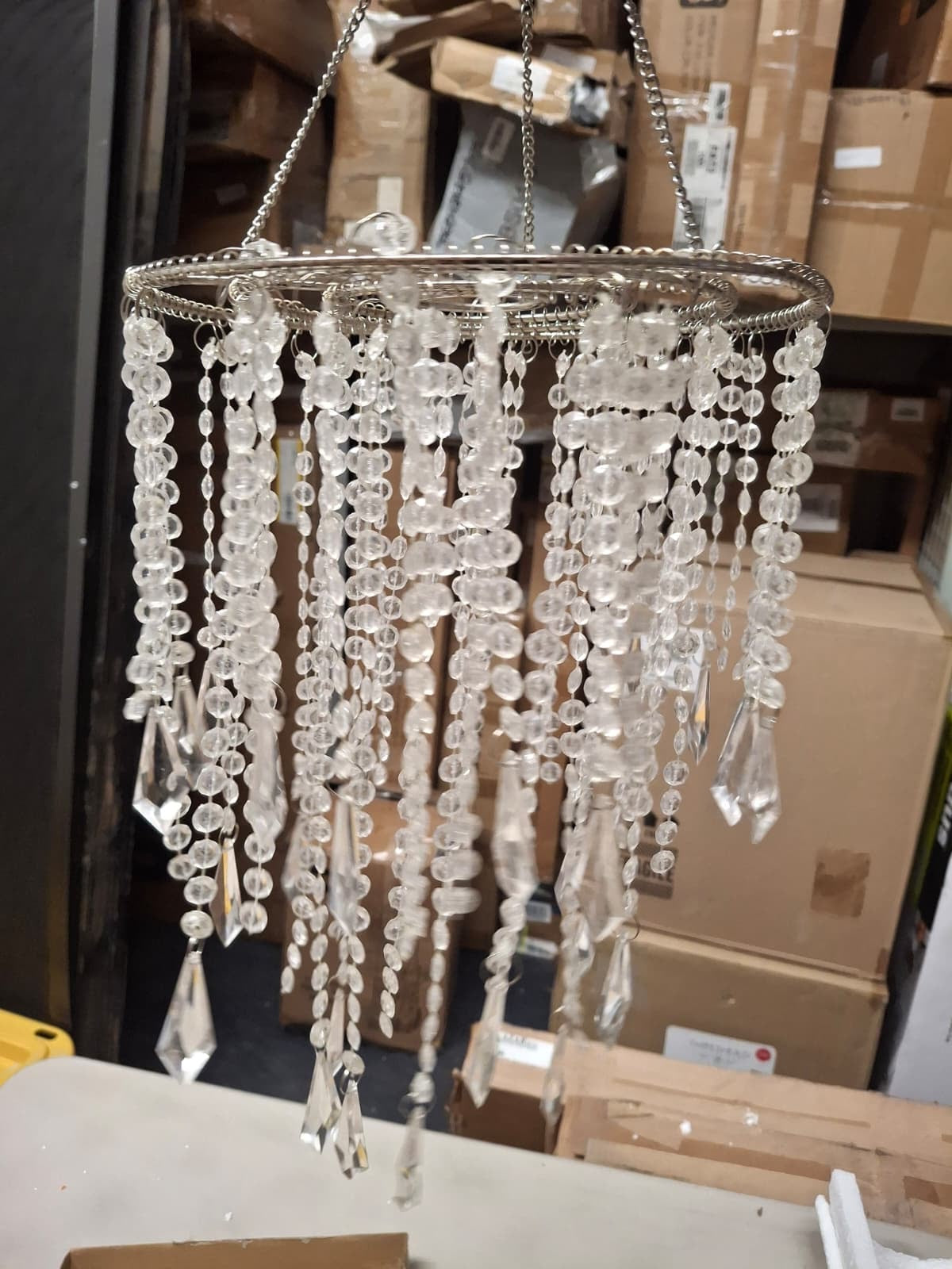 Open Box New Acrylic Chandelier 3 Tiers Sparkling Lamp Shade Ceiling Light Beaded Pendant Shade with Chrome Frame Decorations for Wedding Centerpiece,