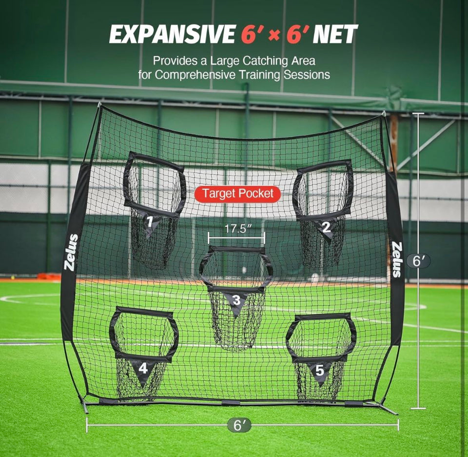 Open box ZELUS Football Throwing Net, Quarterback Training Equipment with 5 Target Pockets, Football Practice Throwing Passing Accuracy Trainer with C