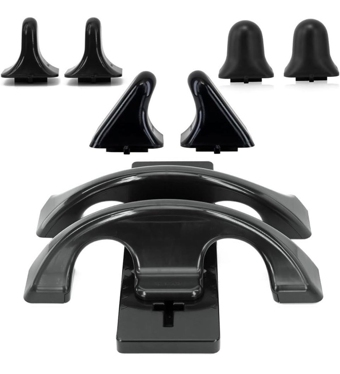Adjustable black psoas muscle release tool with multiple attachment heads for targeted deep tissue massage and muscle relief