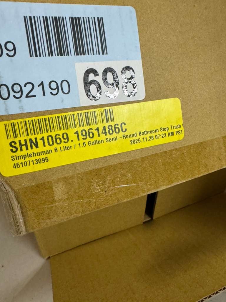 Simplehuman 6 Liter / 1.6 Gallon Semi-Round Bathroom Step Trash Can, White Steel
