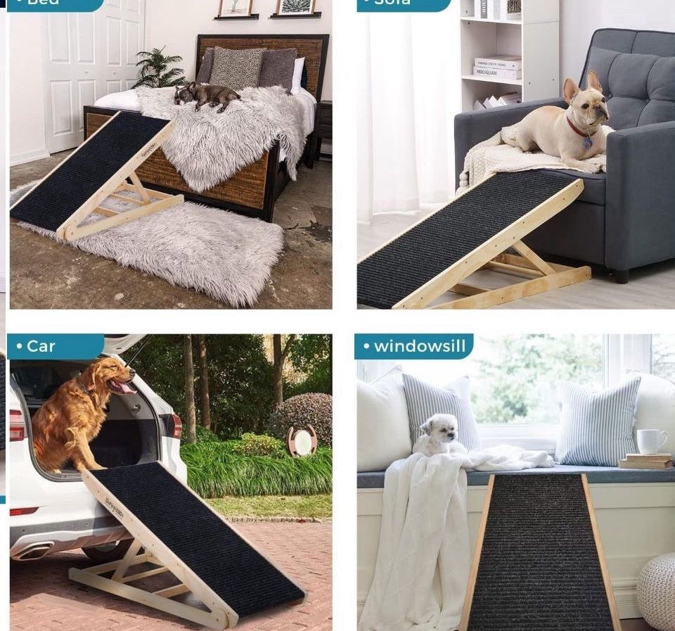 Open Box New Wooden SweetBin Adjustable Pet Ramp for Dogs and Cats - Non Slip Carpet Surface and Foot Pads - 41" Long and Adjustable from 12" to 24"
