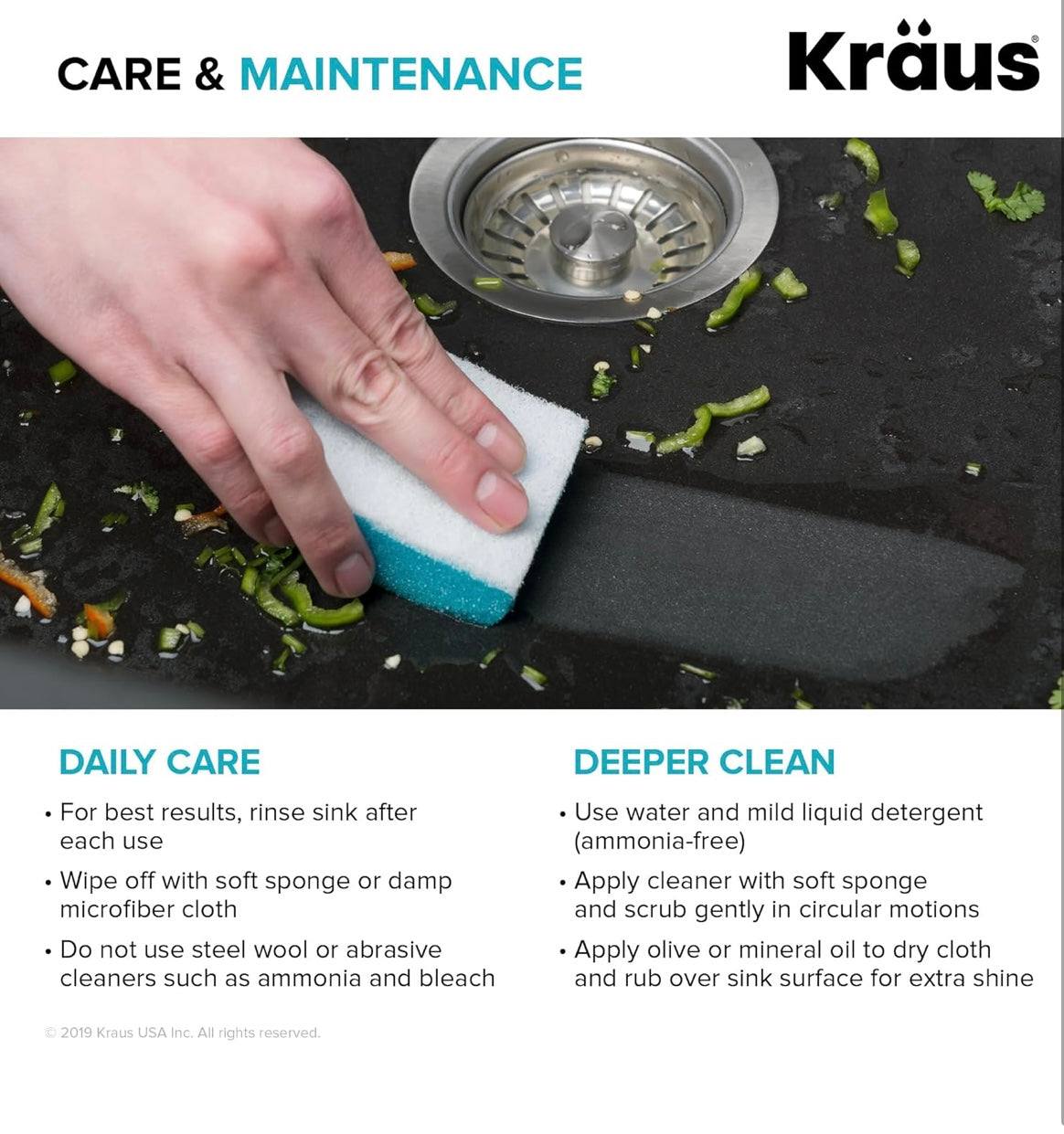 KRAUS Quarza 24-inch Drop-In/Undermount Single Bowl Granite Kitchen Sink in Black Onyx, KGD-410B