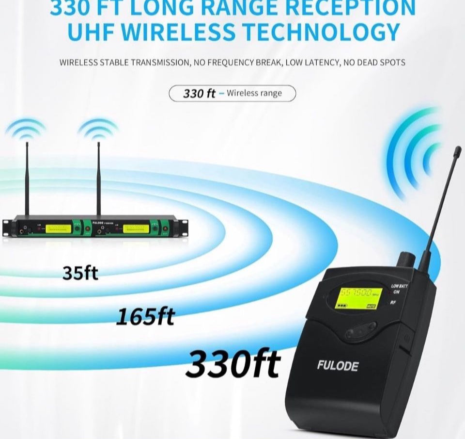 Open Box IEM UHF Wireless in Ear Monitor System 2 Channel 8 Bodypacks Monitoring with in Earphone, 2x40 UHF Frequencies, for Stage, Studio