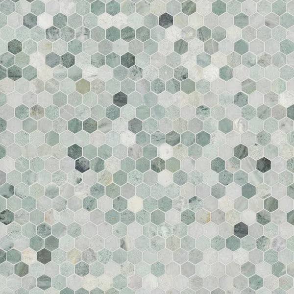 Open Box MSI Icelandic Green 2 in. Hexagon 12 in. x 12 in. x 0.38 in. Polished Marble Mesh-Mounted Mosaic Tile (9.8 sq. ft./case)
