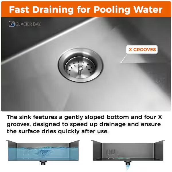 Open Box Glacier Bay 33 in. Drop-In Single Bowl 18 Gauge Gunmetal Black Stainless Steel Kitchen Sink