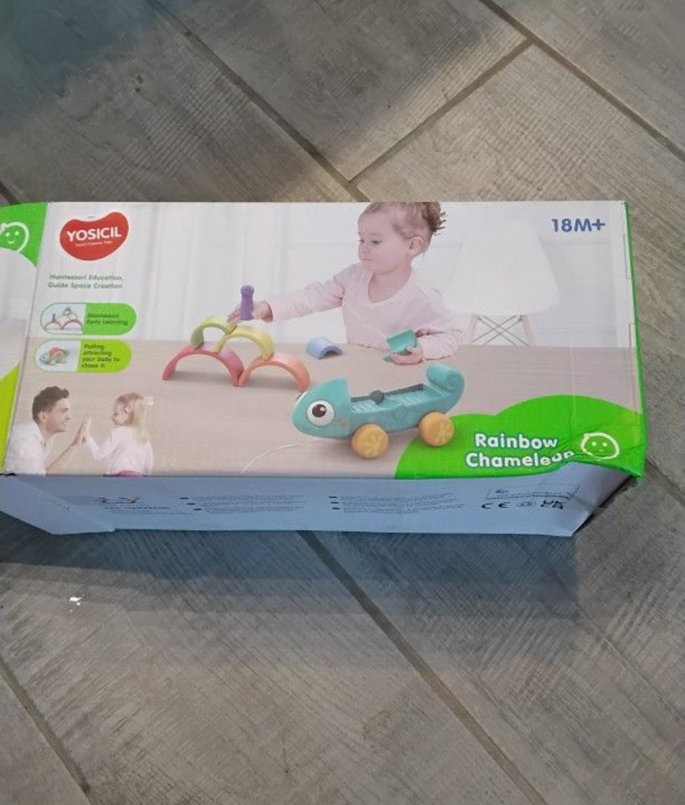 Brand New Choiqua Rainbow Chameleon Stacking Toy, Ages 18 Months - 3 Years, Montessori Learning Push and Pull Toy