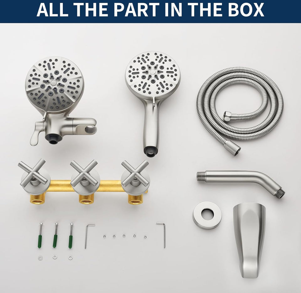 Open Box Defeini 3 Handle Shower Faucet Set with Tub Spout Bathtub Shower Faucets Combo Set Shower System Complete Tub and Shower Trim Kit Brushed Nic