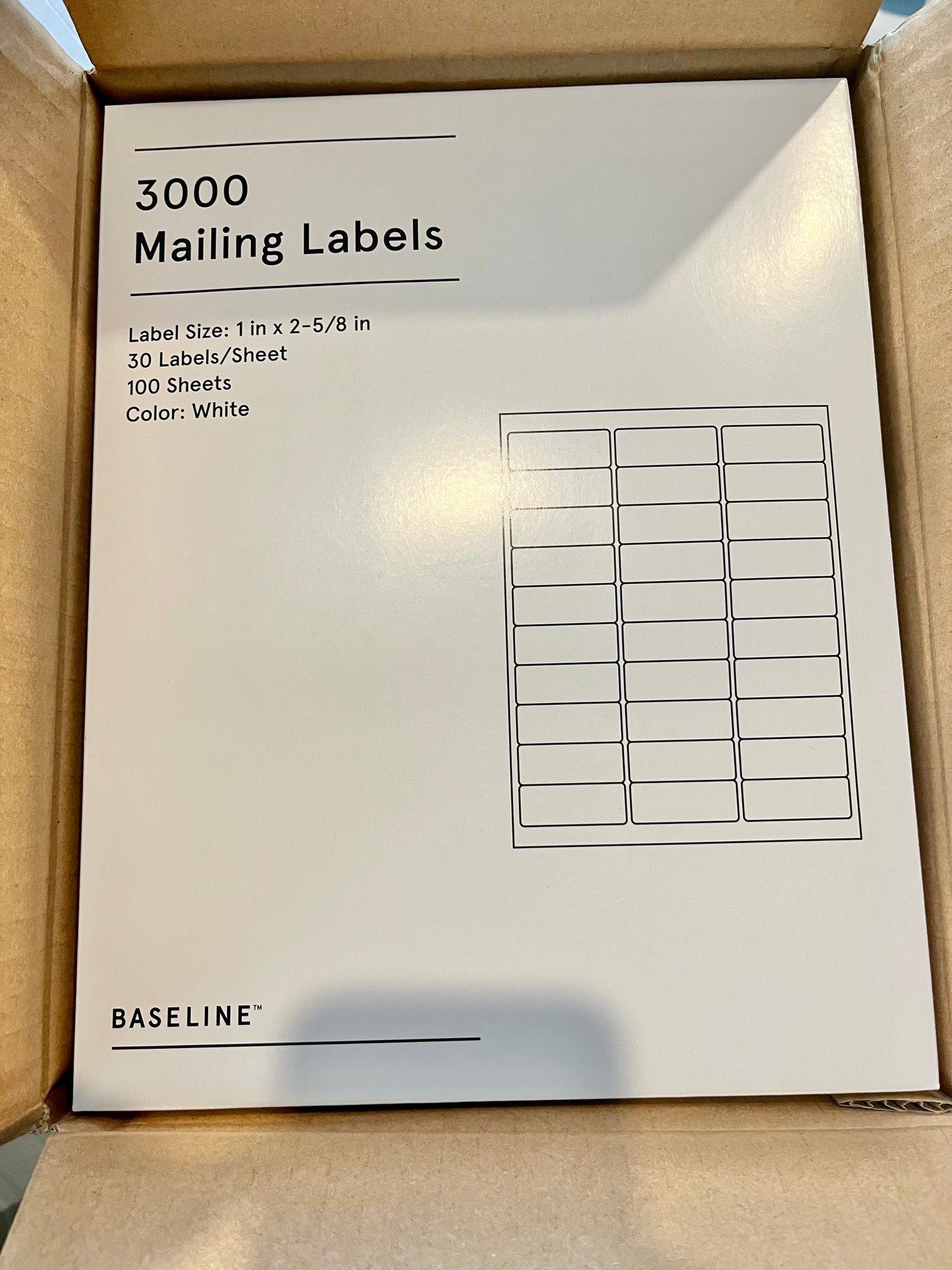 Staples BL58260 Baseline Mailing Labels, White, 3000/Pack