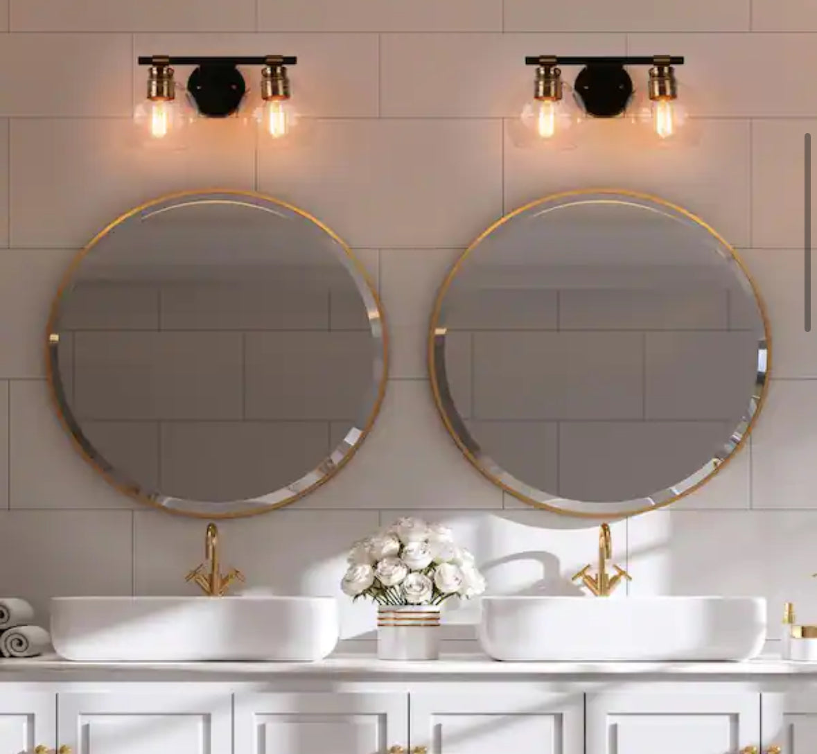 Zevni 14 in. 2-Light Modern Black Bathroom Vanity Light, Rustic Vintage Brass Vanity Light, Globe Seeded Glass Wall Sconce