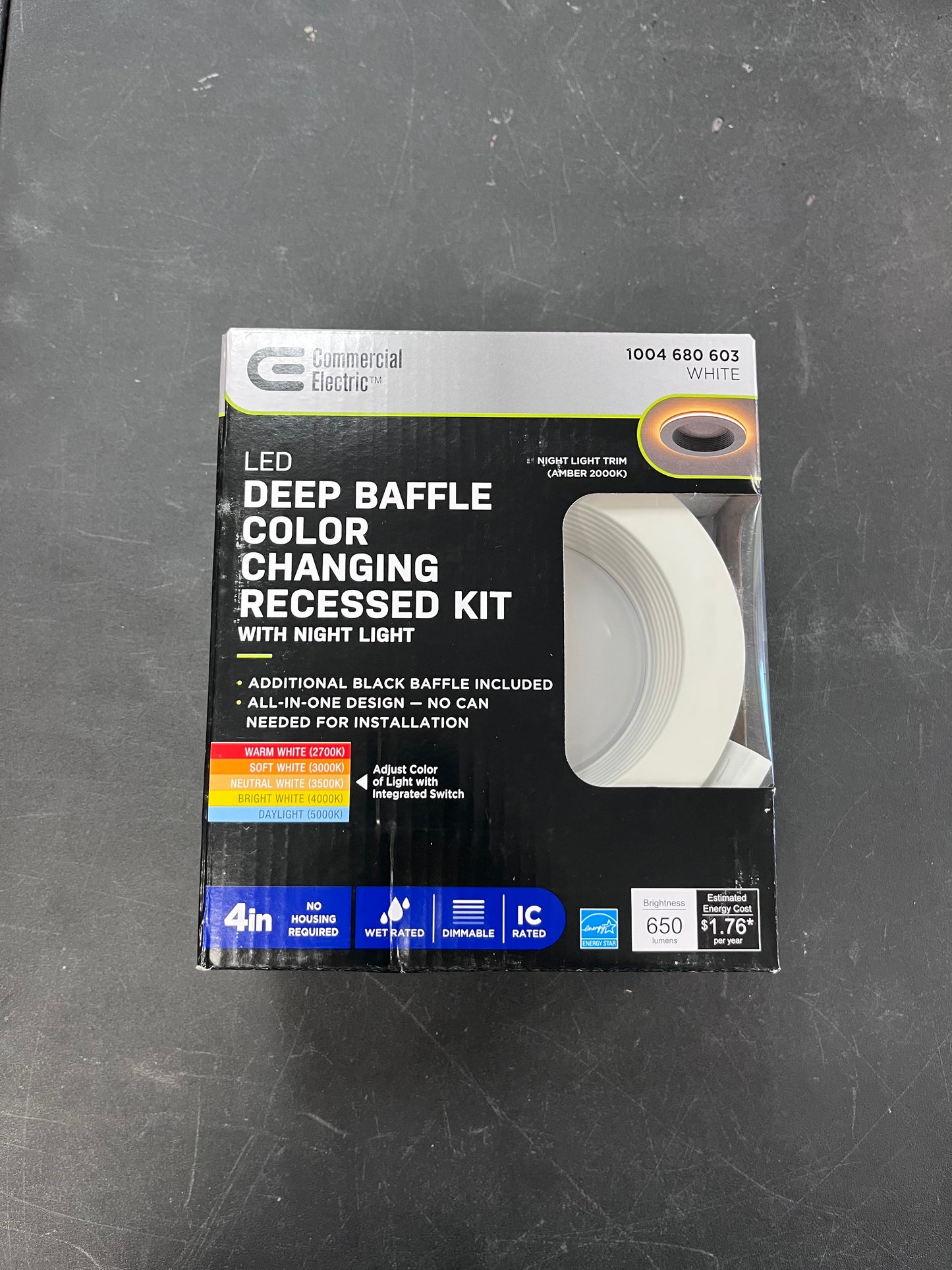 Brand New Commercial Electric 4 in. Adjustable CCT Integrated LED Canless Recessed Light Trim with Night Light 650 Lumens Reduces Glare and Eye Strain